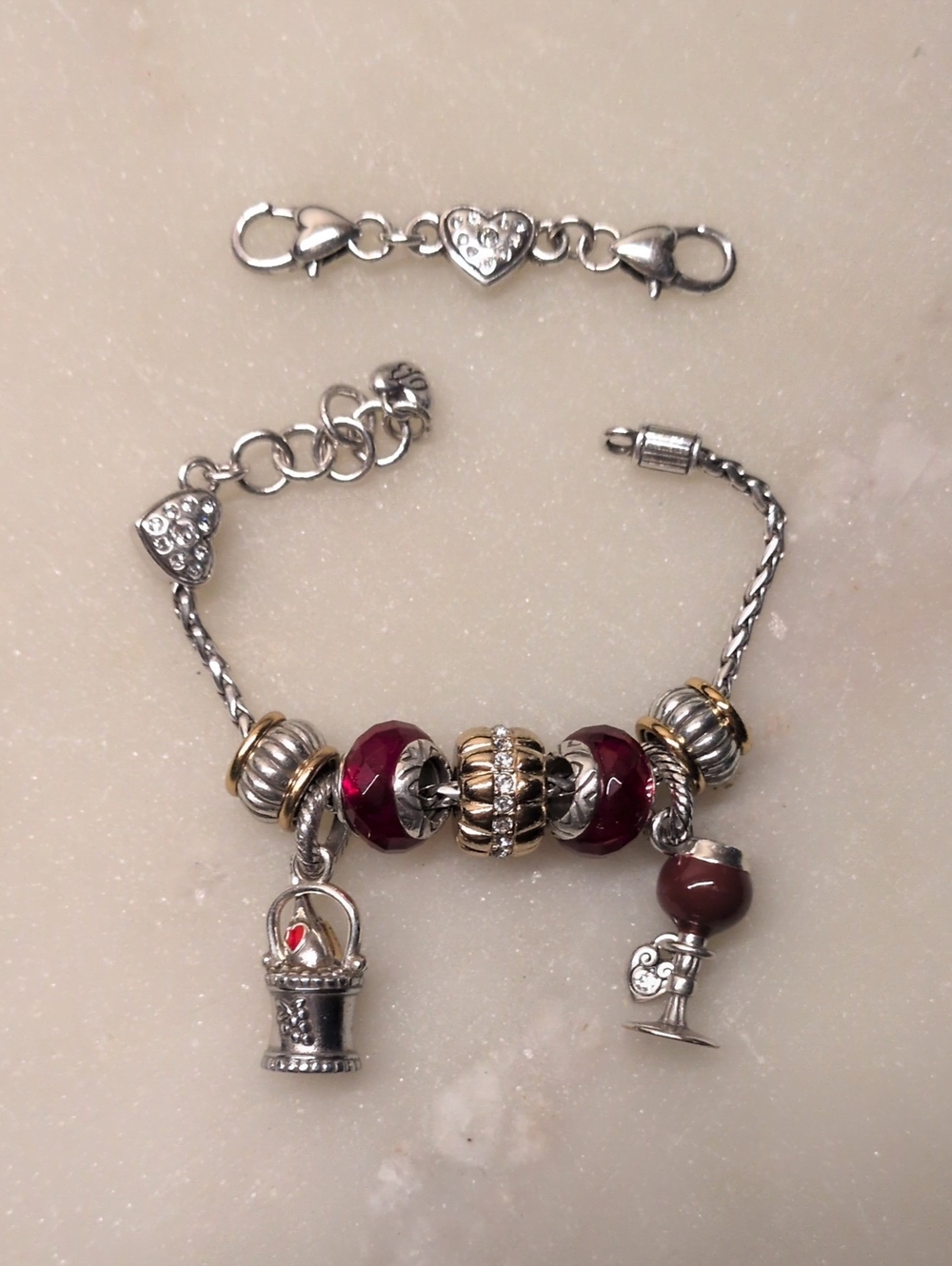 Brighton Wine Lovers Charm Bracelet & Charm Bundle - 2 Charms & 5 Beads